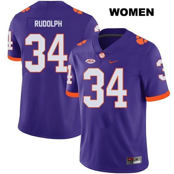 Women's Clemson Tigers #34 Logan Rudolph Stitched Purple Legend Authentic Nike NCAA College Football Jersey YBW8246VU
